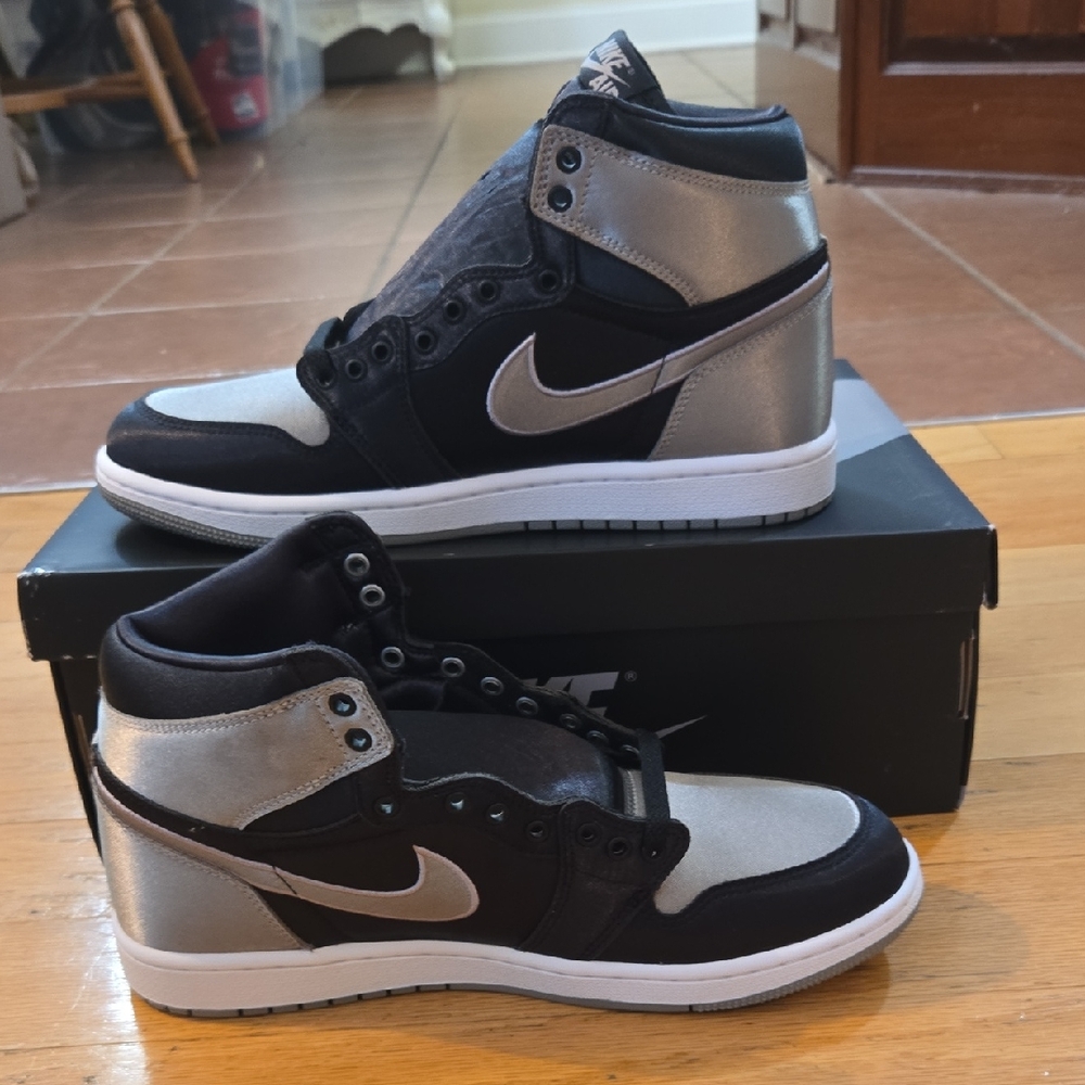 Nike Air Jordan Retro OG Satin Bred Shadow Black and Silver Athletic Sneakers